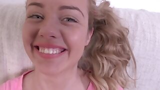 Boy talks to the slut in pink in English, fucking mom american flag shorts girl becomes excited from