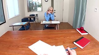Kissable girl with my wife hair gets down on her knees to give the man a blowjob. But the teacher